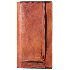 Cool Leather Brown Mens Long Wallet Gray Buckled Long Wallet Bifold Clutch Wallet Card Wallet for Men - iwalletsmen