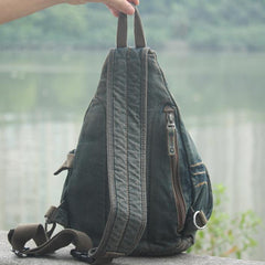Denim Mens Large Sling Bag Blue Chest Bag Jean One Shoulder Backpacks For Men - iwalletsmen