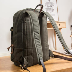Army Green Canvas Mens Large 14'' Laptop Backpack College Backpack Hiking Backpack for Men - iwalletsmen