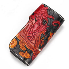 Handmade Leather Monster Mens Chain Biker Wallet Cool Leather Wallet Long Phone Wallets for Men
