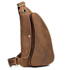 Cool Brown Leather Mens Sling Pack Sling Bags Crossbody Pack Chest Bag for men - iwalletsmen