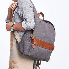 Cool Canvas Gray Mens Backpack Canvas Travel Bag Canvas School Bag for Men - iwalletsmen