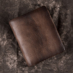 Cool Leather Brown Men's Zipper Blue billfold Small Wallet Trifold Wallet Card Wallet For Men - iwalletsmen