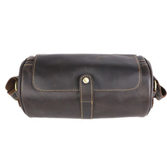 Brown Leather Mens Casual Bucket Shoulder Bag Barrel Messenger Bags Postman Bag For Men - iwalletsmen