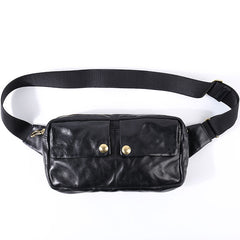 Black Cool Leather Men Fanny Pack Waist Bag Hip Pack Chest Bag Coffee Belt Bag Bumbag for Men - iwalletsmen