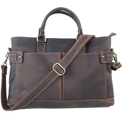 Vintage Dark Brown Mens Leather Briefcase Work Handbags Brown 14'' Computer Briefcase For Men - iwalletsmen