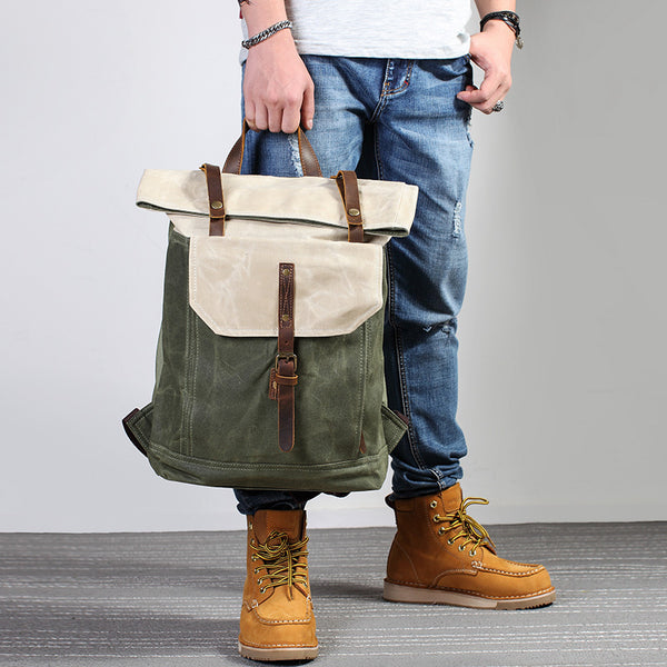 Casual Waxed Canvas Green Men's Travel School Backpack Laptop Backpack For Men - iwalletsmen
