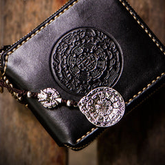 Handmade Leather Tibetan Tooled Mens billfold Wallet Cool Chain Wallet Biker Wallet for Men