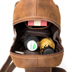 Brown Casual Leather Mens 8 inches Sling Bags Chest Bags One Shoulder Backpack for Men - iwalletsmen