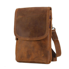 Cool Brown Leather Mens Belt Pouch Mini Shoulder Bag Belt Bags For Men - iwalletsmen