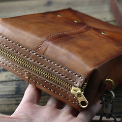 Handmade Vintage Brown Leather Mens Box Bag Shoulder Bag Messenger Bag for Men - iwalletsmen