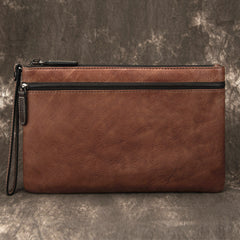 COOL MEN LEATHER ZIPPER LONG CLUTCH WALLETS ZIPPER VINTAGE Brown Envelope Bag FOR MEN - iwalletsmen