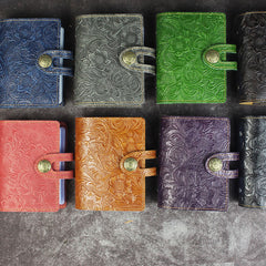 Handmade Leather Floral Mens Cool billfold Wallet Card Holder Small Card Slim Wallets for Men
