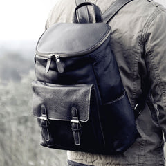 Genuine Leather Mens Cool Backpack Sling Bag Large Black Travel Bag Hiking Bag for men