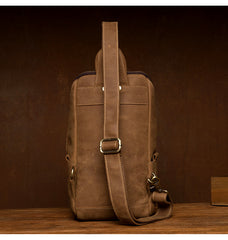 Cool Light Brown Leather Mens 10 inches Sling Bag Crossbody Pack Chest Bag for men - iwalletsmen