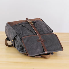 Gray Waxed Canvas Mens Large 15'' Laptop Backpack College Backpack Hiking Backpack for Men - iwalletsmen
