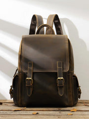 Dark Brown Cool Mens 15 inches Leather Computer Backpacks Travel Backpacks Laptop Backpack for men - iwalletsmen