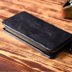 Genuine Leather Mens Cool Long Leather Wallet Bifold Clutch Wallet for Men