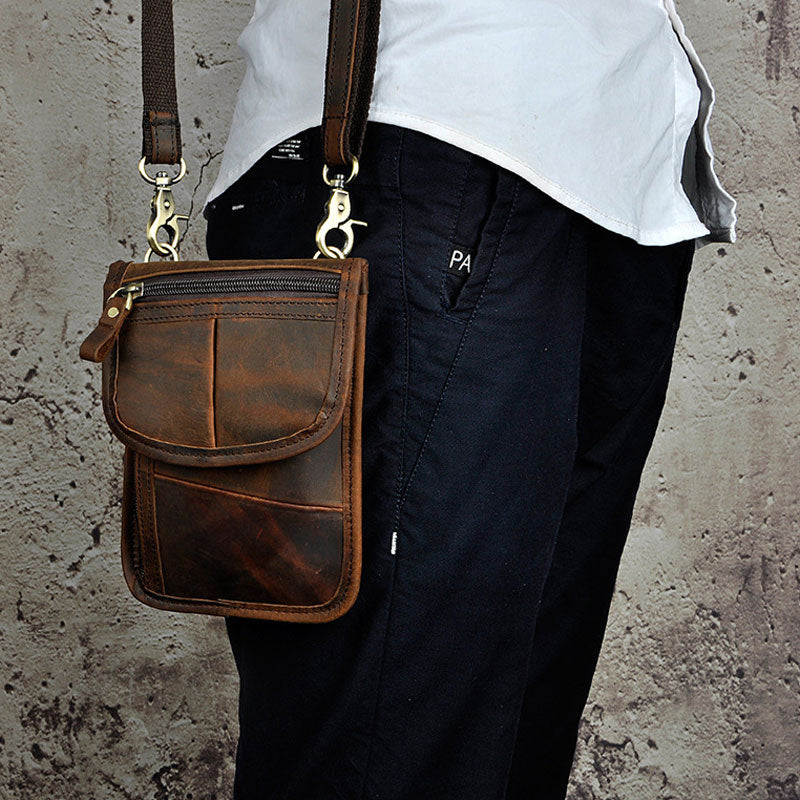 Mens Leather Small Belt Pouch Slim Side Bag Waist Pouch Holster Belt Case for Men - iwalletsmen