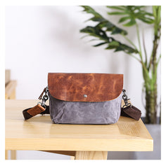 Leather Canvas Mens Small Side Bag Gray Courier Bag Postman Bag Messenger Bag for Men - iwalletsmen