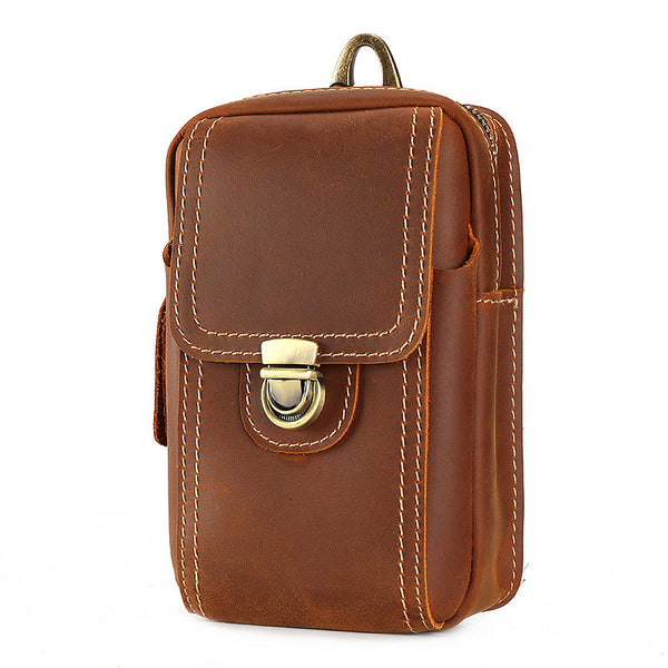Cool Brown Leather Mens Belt Case Belt Pouch Mini Waist Pouch Belt Bags For Men - iwalletsmen