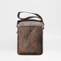 Cool Canvas Leather Mens Vertical Small Side Bag Gray Messenger Bag for Men - iwalletsmen