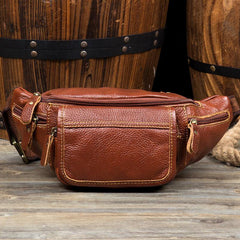 Vintage Black Leather Mens Fanny Pack Waist Bags Coffee Hip Pack Belt Bag Brown Bumbag for Men - iwalletsmen