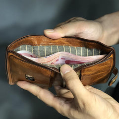 Vintage Handmade Black Leather Mens billfold Leather Wallet Men Tan Bifold Small Wallets for Men - iwalletsmen