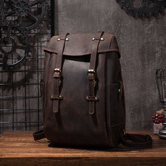 Coffee Cool Mens Leather Hiking Backpack Large Travel Backpack Leather Backpack for Men - iwalletsmen