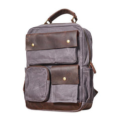 Waxed Canvas Leather Mens Backpack 14 inches Canvas Travel Backpack Canvas Computer Backpack for Men - iwalletsmen