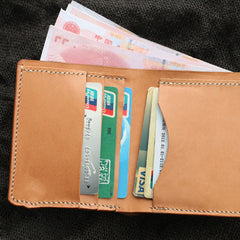Cool Beige Leather Mens Vertical Small Wallet billfold Wallet Bifold Slim Wallet For Men - iwalletsmen