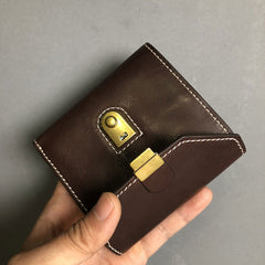 Handmade Leather Mens Cool billfold Leather Wallet Men Small Wallets Trifold for Men