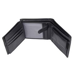 Black Trifold Leather Mens Wallet Small Wallet Billfold Wallet Black Front Pocket Wallet for Men - iwalletsmen