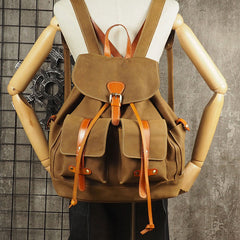 Tan Cool Mens Leather Backpack Travel Backpack Leather Hiking Backpack for Men - iwalletsmen