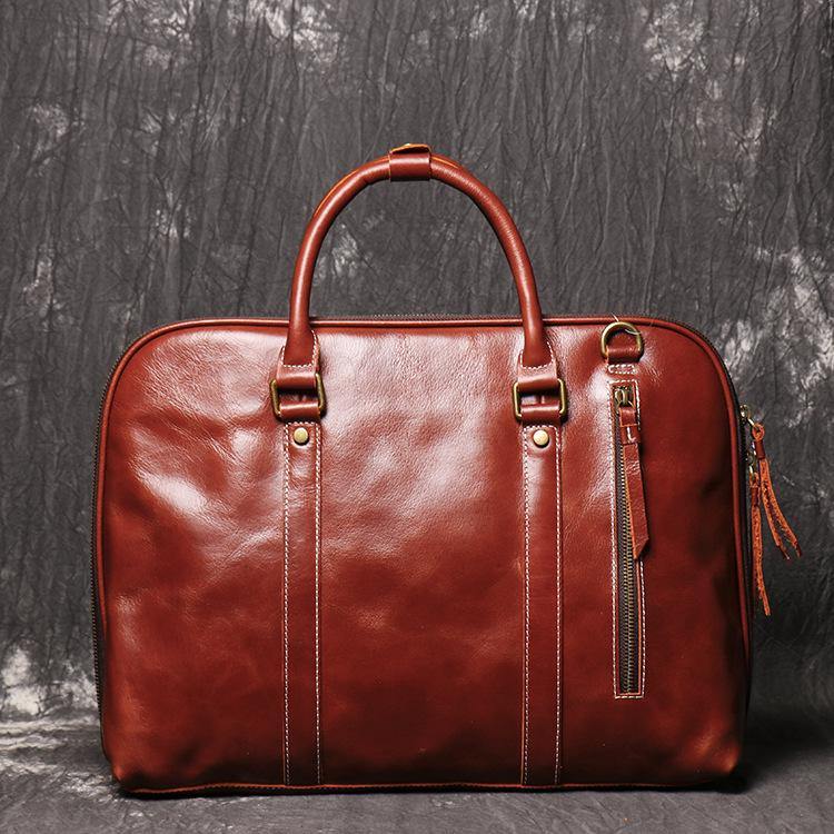 Brown Leather Mens Business 15.6 inches Laptop Work Briefcase Handbag Briefcase Business Bags For Men - iwalletsmen