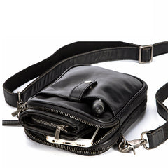Black Leather Mens Small Belt Pouch Phone Shoulder Bag Belt Bag Side Bag for men - iwalletsmen