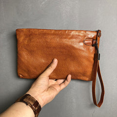Handmade Genuine Leather Mens Clutch Cool Slim Wallet Zipper Clutch Wristlet Wallet for Men