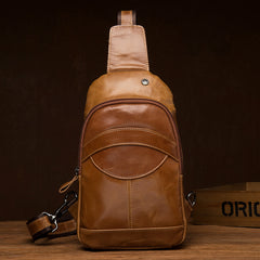 Brown Leather Mens Cool Sling Bags Yellow Brown Crossbody Packs Chest Bag for menest Bag for men - iwalletsmen