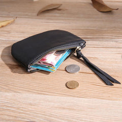 Black Leather Mens Card Wallets Cool Small Zipper Change Wallet Coin Purse For Men - iwalletsmen