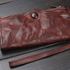 Handmade Mens Cool Long Leather Chain Wallet Cards Biker Trucker Wristlet Wallet - iwalletsmen