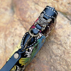 Black Handmade Double Carp Tooled Leather Long Biker Wallet Chain Wallet Clutch Wallet For Men - iwalletsmen