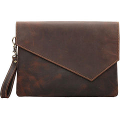 Vintage Business Leather Mens Black Envelope Bag Document Purse Dark Brown Clutch For Men - iwalletsmen