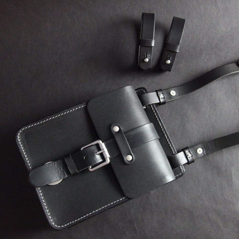 Handmade Black Brown Leather Mens Waist Bag Belt Pouch Phone Hip Bag For Men - iwalletsmen
