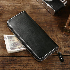 Cool Leather Mens Black Long Wallet Brown Handmade Zipper Wallet Long Wallet For Men - iwalletsmen