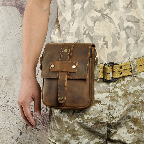 Cool Mens Leather Small Side Bag Belt Pouch Holster Belt Case Waist Pouch for Men - iwalletsmen