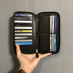 CASUAL BLACK LEATHER MEN'S Bifold Long Wallet Clutch Wallet BLACK Wristlet Wallets FOR MEN - iwalletsmen