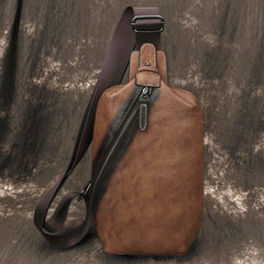 Vintage Brown LEATHER MENS One Shoulder Backpack Fashion Chest Bag Retro Brown Sling Bag For Men - iwalletsmen