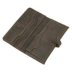 Coffee Leather Long Wallet for Men Checkbook Wallet Bifold Long Wallet With Coin Pocket For Men - iwalletsmen