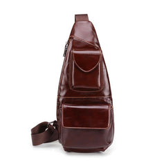 Dark Brown MENS LEATHER One Shoulder Backpack Sling Bag Coffee Chest Bag For Men - iwalletsmen
