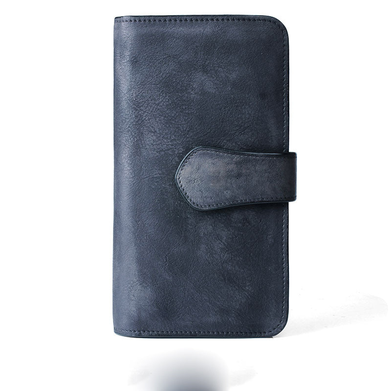 Cool Leather Brown Mens Long Wallet Gray Buckled Long Wallet Trifold Clutch Wallet for Men - iwalletsmen